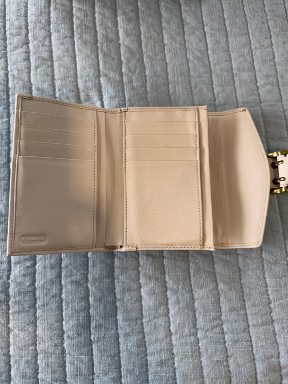 Coach Beige & Cream Canvas Wallet with Gold Buckle - Picture 5 of 6